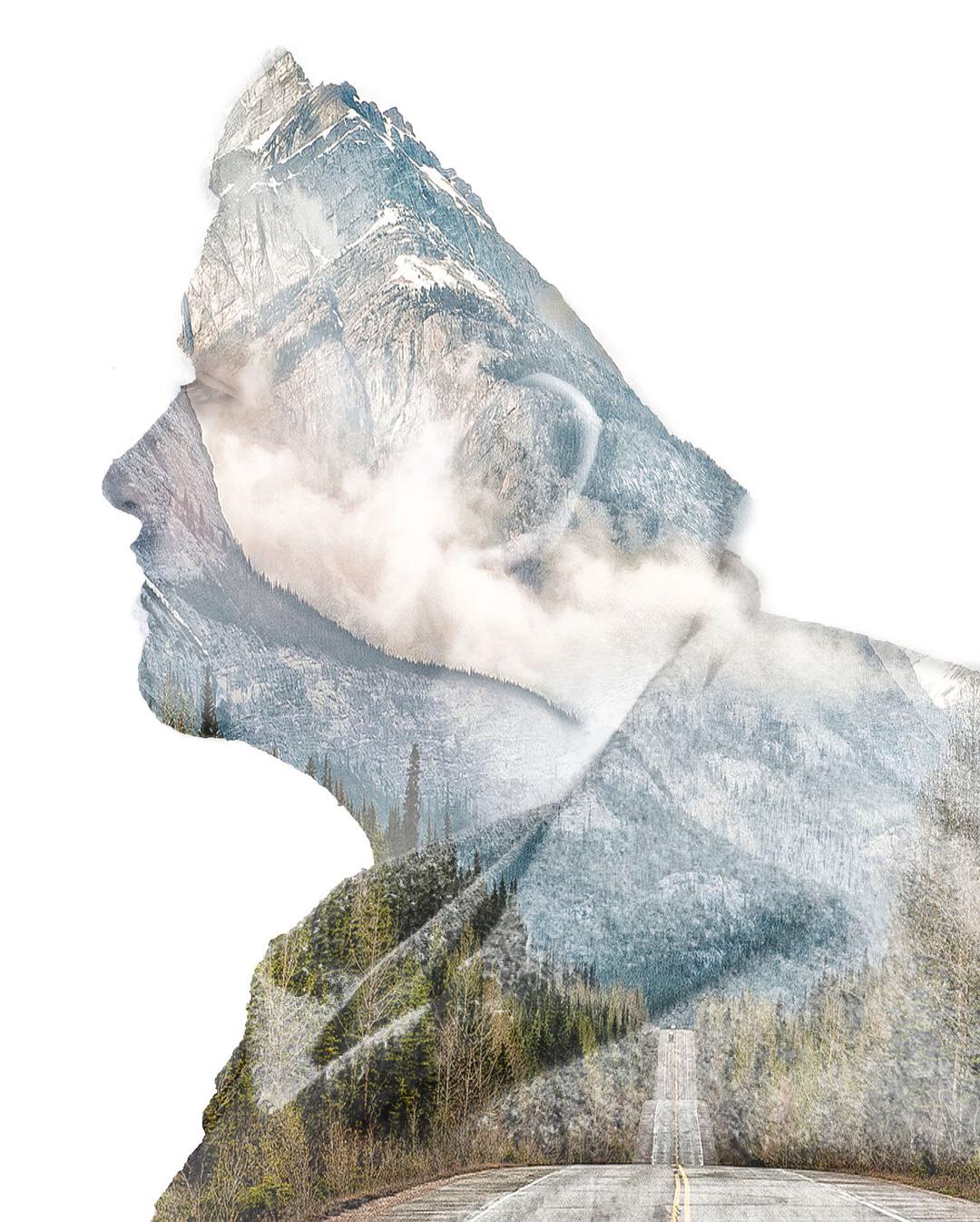 silhouette of  me with a mountain in the background with my hair cut off