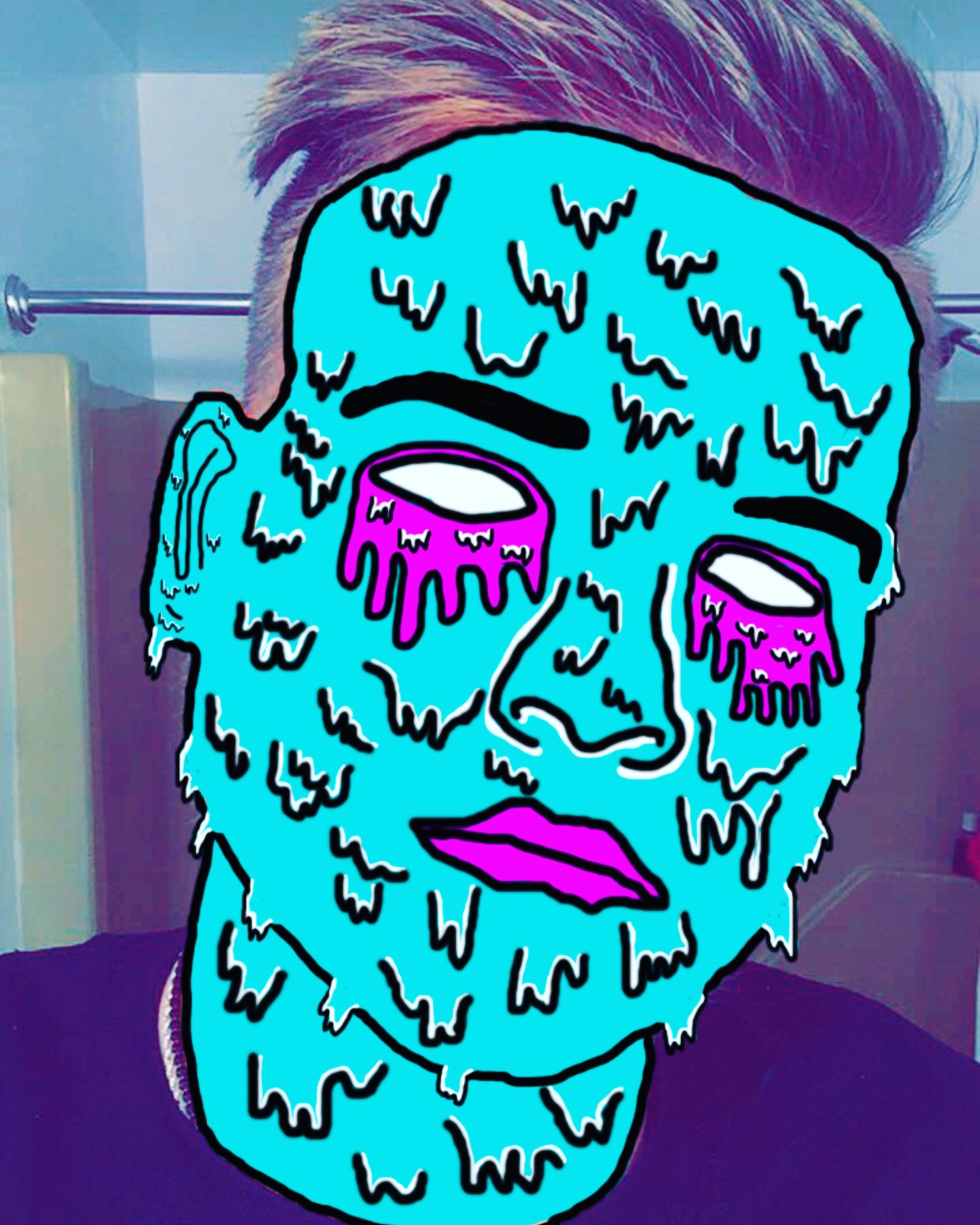 Picture of me with a teal/pink goo dripping of my face